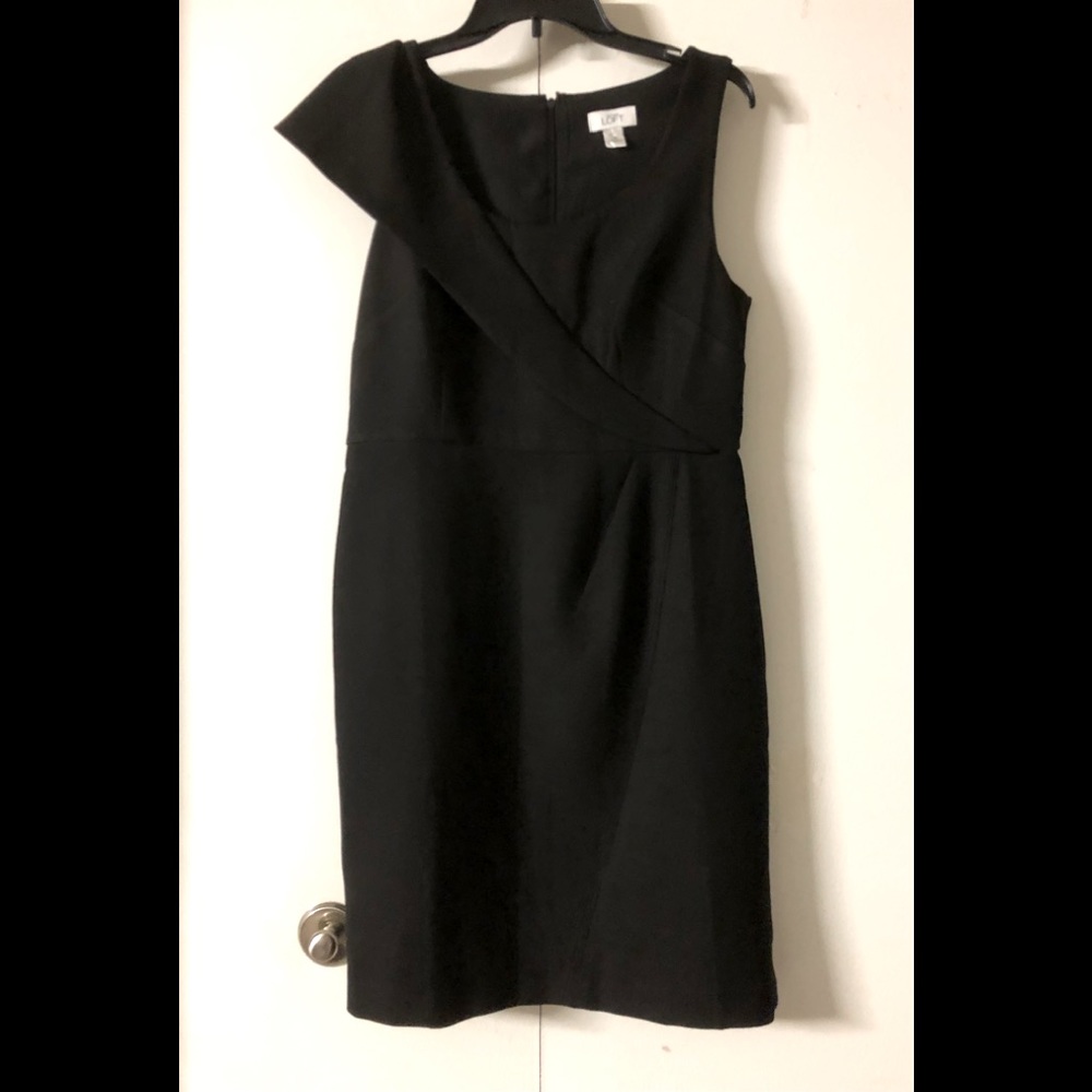 Ann Taylor Loft Dress Sz 8 Ruffle Neck Black Pencil Straight